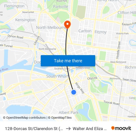 128-Dorcas St/Clarendon St (South Melbourne) to Walter And Eliza Hall Institute map