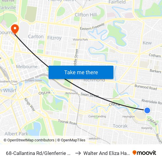 68-Callantina Rd/Glenferrie Rd (Hawthorn) to Walter And Eliza Hall Institute map