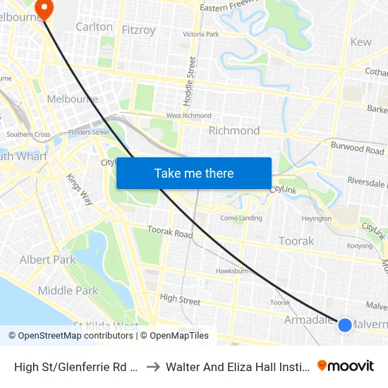 High St/Glenferrie Rd #57 to Walter And Eliza Hall Institute map