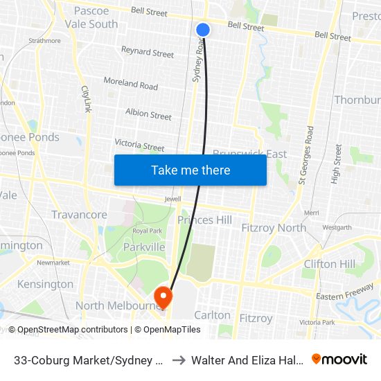 33-Coburg Market/Sydney Rd (Coburg) to Walter And Eliza Hall Institute map