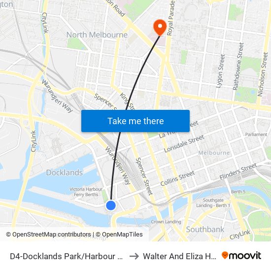 D4-Docklands Park/Harbour Esp (Docklands) to Walter And Eliza Hall Institute map