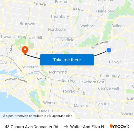 Osburn Ave/Doncaster Rd #48 to Walter And Eliza Hall Institute map