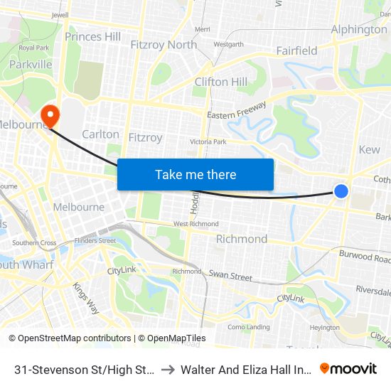 31-Stevenson St/High St (Kew) to Walter And Eliza Hall Institute map