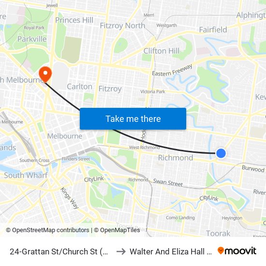 24-Grattan St/Church St (Hawthorn) to Walter And Eliza Hall Institute map