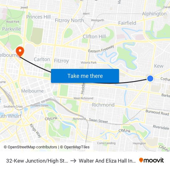 32-Kew Junction/High St (Kew) to Walter And Eliza Hall Institute map