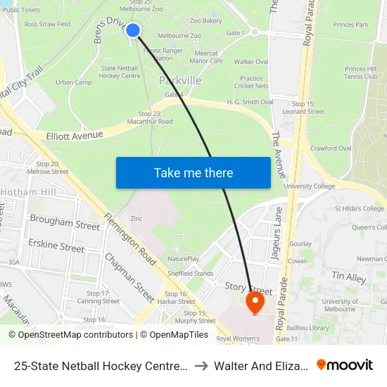 State Netball Hockey Centre/Royal Park #25 to Walter And Eliza Hall Institute map