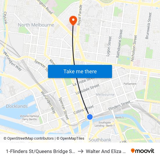 1-Flinders St/Queens Bridge St (Melbourne City) to Walter And Eliza Hall Institute map