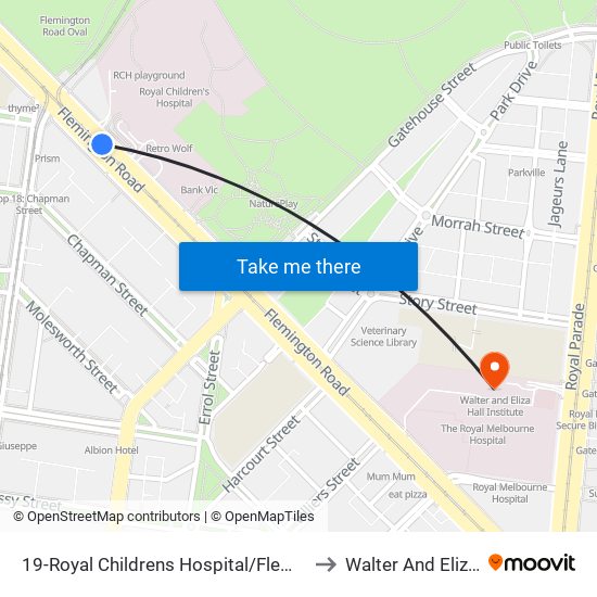 19-Royal Childrens Hospital/Flemington Rd (North Melbourne) to Walter And Eliza Hall Institute map