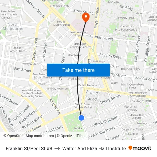 Franklin St/Peel St #8 to Walter And Eliza Hall Institute map