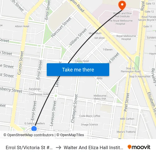 Errol St/Victoria St #11 to Walter And Eliza Hall Institute map