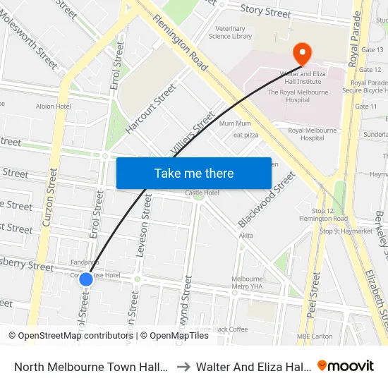 North Melbourne Town Hall/Errol St #12 to Walter And Eliza Hall Institute map