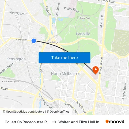 Collett St/Racecourse Rd #24 to Walter And Eliza Hall Institute map