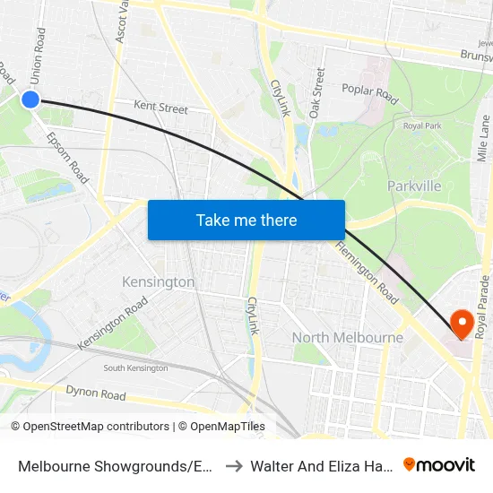 Melbourne Showgrounds/Epsom Rd #33 to Walter And Eliza Hall Institute map
