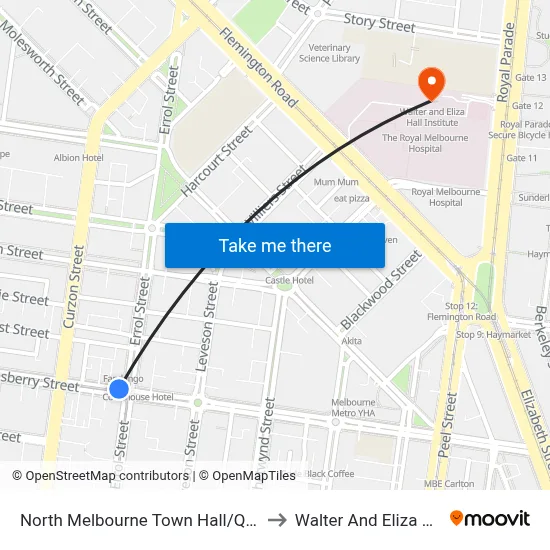 North Melbourne Town Hall/Queensberry St #12 to Walter And Eliza Hall Institute map
