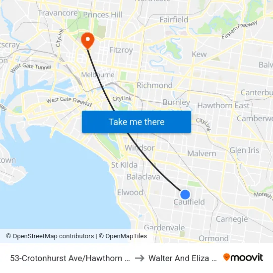 Crotonhurst Ave/Hawthorn Rd #53 to Walter And Eliza Hall Institute map