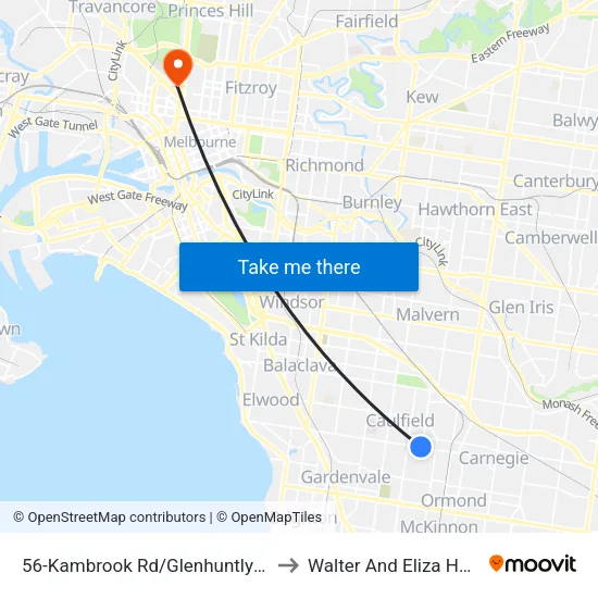 Kambrook Rd/Glenhuntly Rd #56 to Walter And Eliza Hall Institute map
