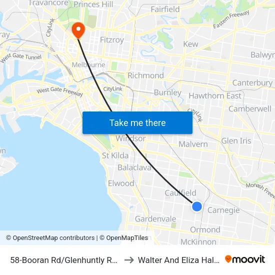 Booran Rd/Glenhuntly Rd #58 to Walter And Eliza Hall Institute map