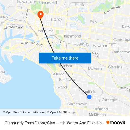Glenhuntly Tram Depot/Glenhuntly Rd #53 to Walter And Eliza Hall Institute map
