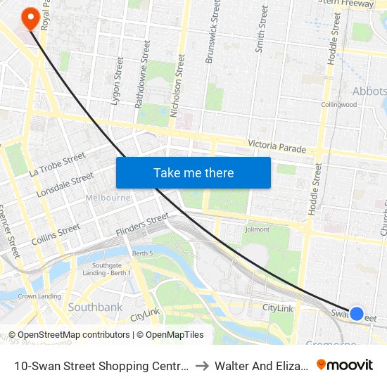 10-Swan Street Shopping Centre/Swan St (Richmond) to Walter And Eliza Hall Institute map