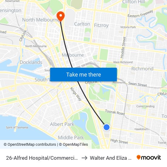 26-Alfred Hospital/Commercial Rd (South Yarra) to Walter And Eliza Hall Institute map