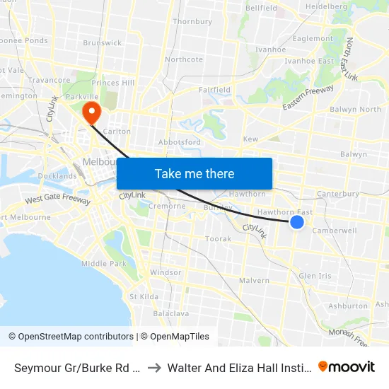 Seymour Gr/Burke Rd #59 to Walter And Eliza Hall Institute map