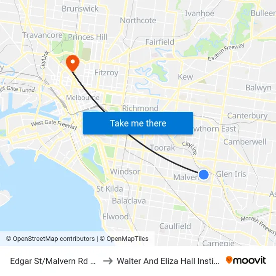 Edgar St/Malvern Rd #48 to Walter And Eliza Hall Institute map