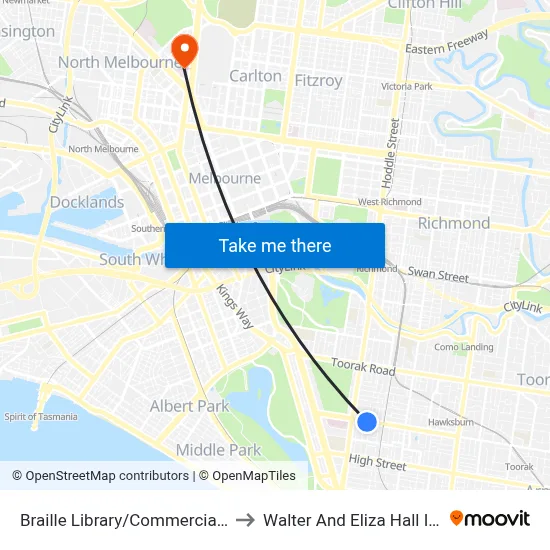 Braille Library/Commercial Rd #28 to Walter And Eliza Hall Institute map