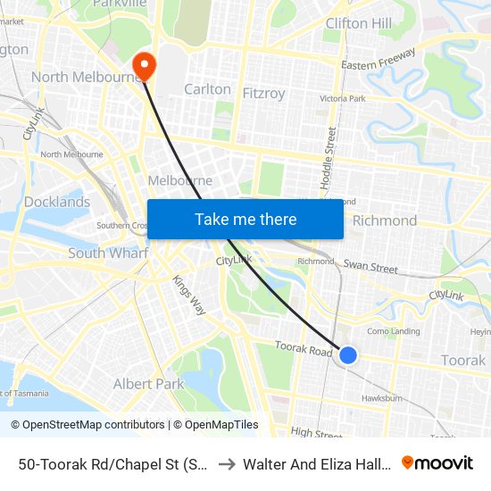 50-Toorak Rd/Chapel St (South Yarra) to Walter And Eliza Hall Institute map