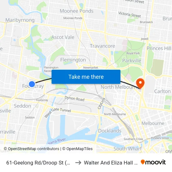 Geelong Rd/Droop St #61 to Walter And Eliza Hall Institute map