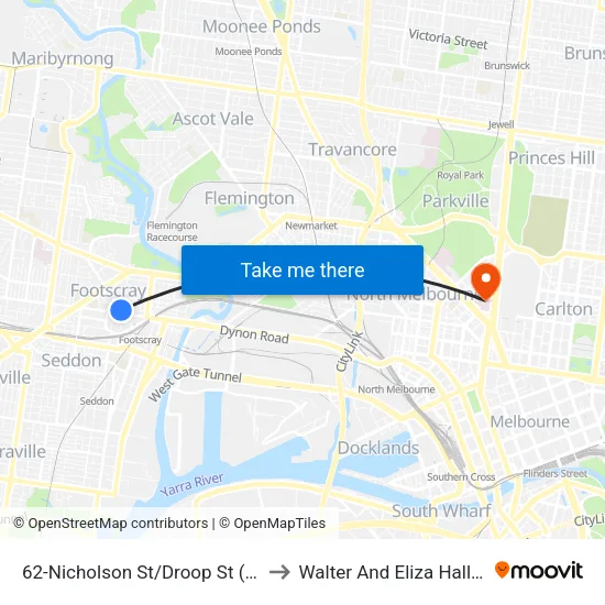 Nicholson St/Droop St #62 to Walter And Eliza Hall Institute map