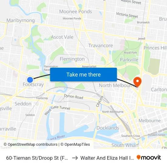 Tiernan St/Droop St #60 to Walter And Eliza Hall Institute map