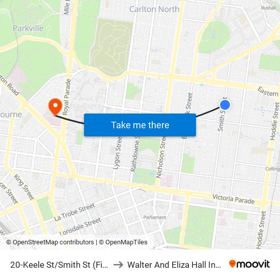 20-Keele St/Smith St (Fitzroy) to Walter And Eliza Hall Institute map