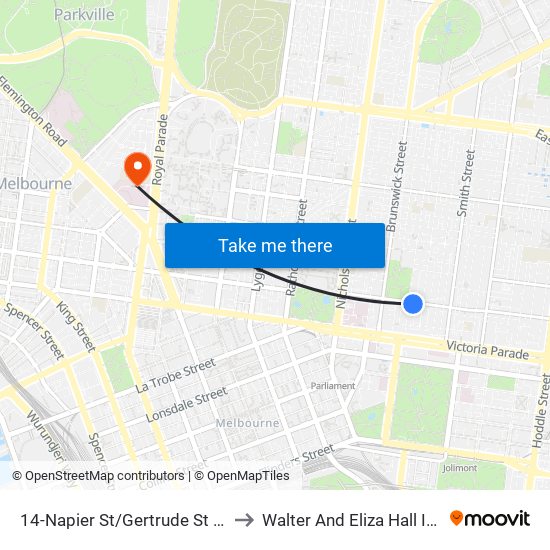14-Napier St/Gertrude St (Fitzroy) to Walter And Eliza Hall Institute map
