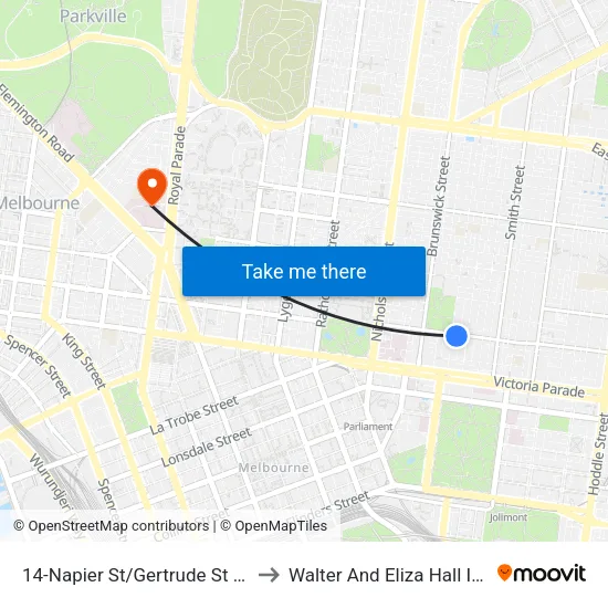 Napier St/Gertrude St #14 to Walter And Eliza Hall Institute map