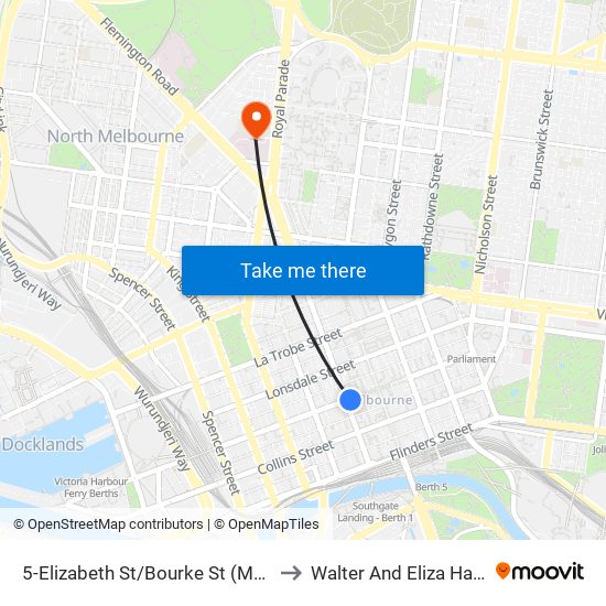 5-Elizabeth St/Bourke St (Melbourne City) to Walter And Eliza Hall Institute map