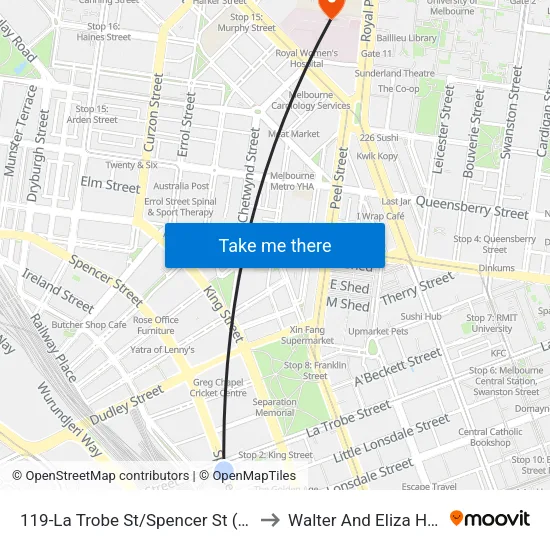 La Trobe St/Spencer St #119 to Walter And Eliza Hall Institute map