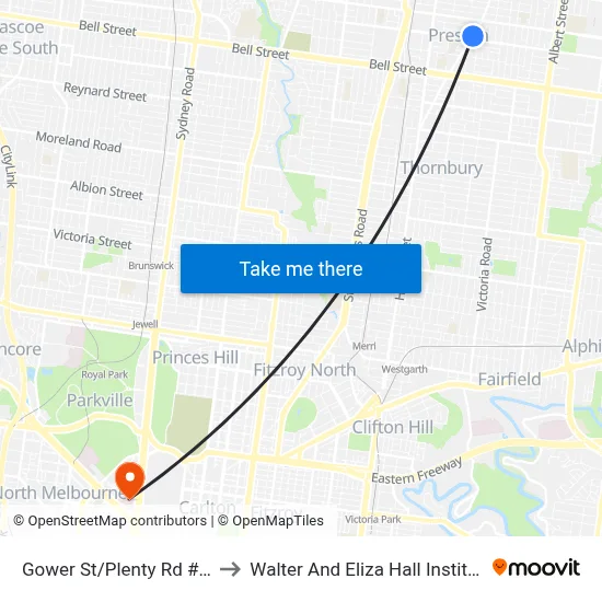 Gower St/Plenty Rd #48 to Walter And Eliza Hall Institute map