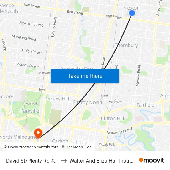 David St/Plenty Rd #47 to Walter And Eliza Hall Institute map