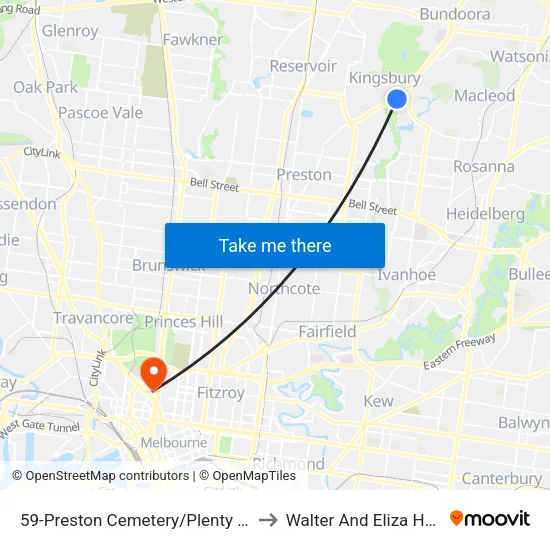 Preston Cemetery/Plenty Rd #59 to Walter And Eliza Hall Institute map