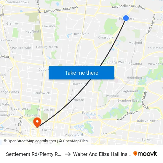 Settlement Rd/Plenty Rd #66 to Walter And Eliza Hall Institute map