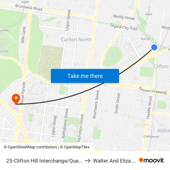 25-Clifton Hill Interchange/Queens Pde (Clifton Hill) to Walter And Eliza Hall Institute map