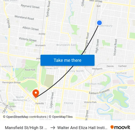 Mansfield St/High St #40 to Walter And Eliza Hall Institute map