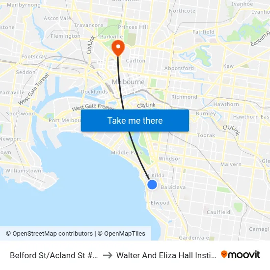 Belford St/Acland St #139 to Walter And Eliza Hall Institute map