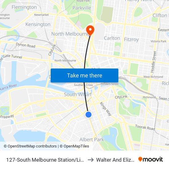 127-South Melbourne Station/Light Rail (South Melbourne) to Walter And Eliza Hall Institute map