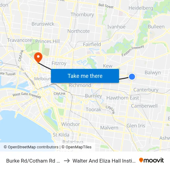 Burke Rd/Cotham Rd #42 to Walter And Eliza Hall Institute map