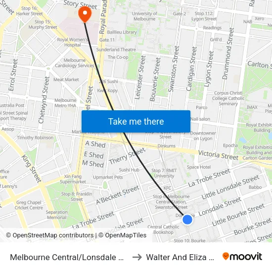 Melbourne Central/Lonsdale St to Walter And Eliza Hall Institute map