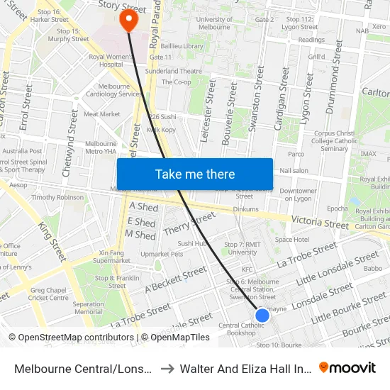 Melbourne Central/Lonsdale St to Walter And Eliza Hall Institute map