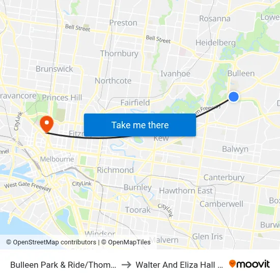 Bulleen Park & Ride/Thompsons Rd to Walter And Eliza Hall Institute map