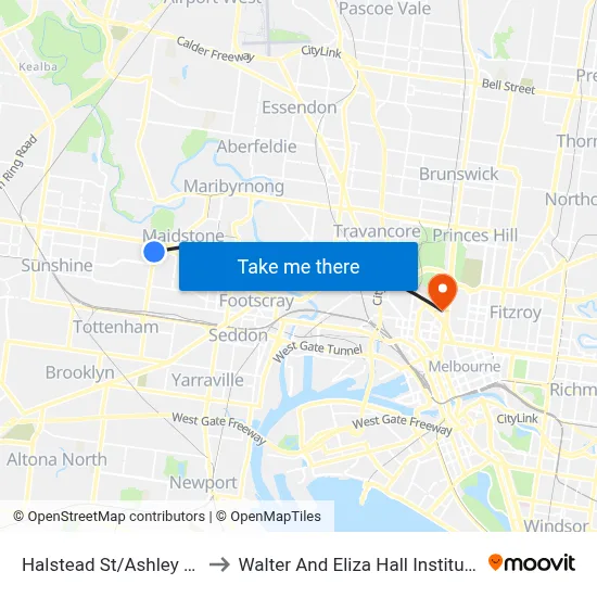 Halstead St/Ashley St to Walter And Eliza Hall Institute map