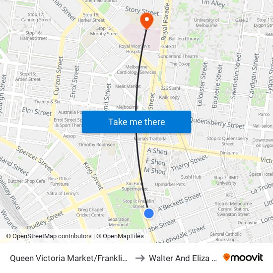 Queen Victoria Market/Franklin St (Melbourne City) to Walter And Eliza Hall Institute map
